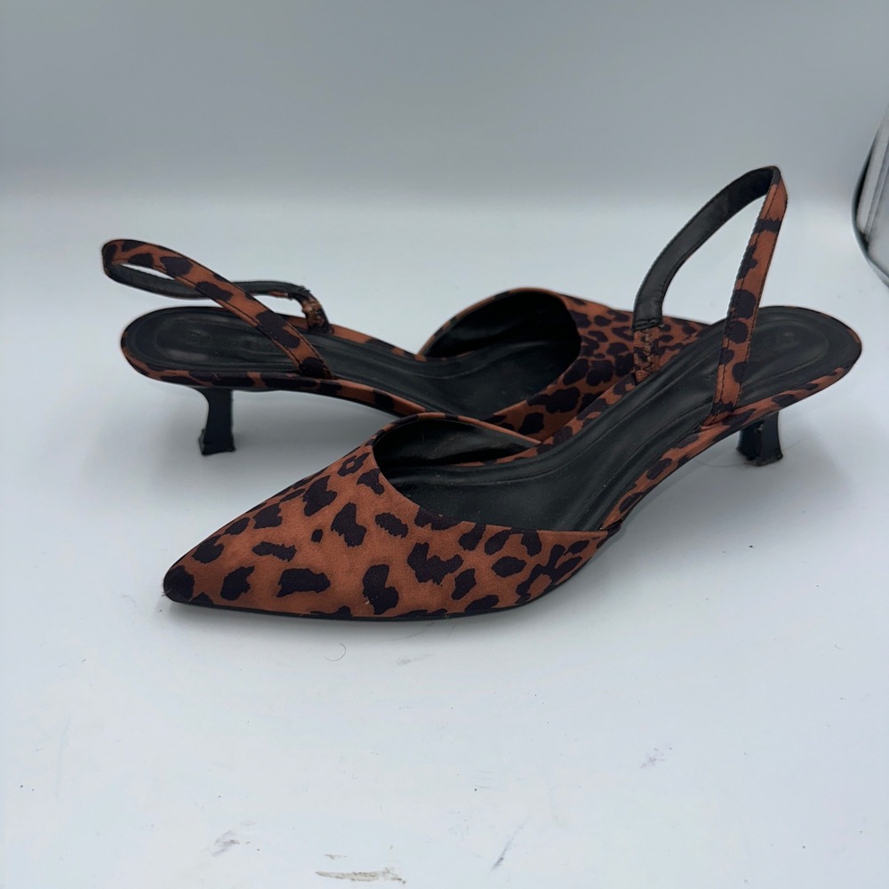 Open Edit Womens Leopard Print Slingback Kitten Heel Pumps Brown Black Size 8M